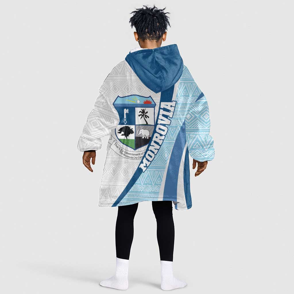 Afro Liberia Monrovia Capital Kid Wearable Blanket Hoodie African Pattern Curves Style