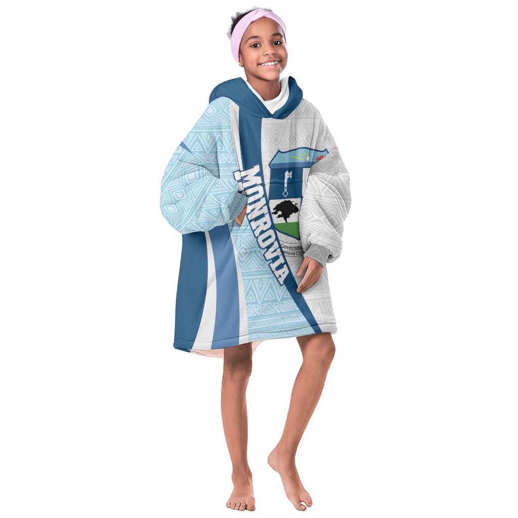 Afro Liberia Monrovia Capital Kid Wearable Blanket Hoodie African Pattern Curves Style