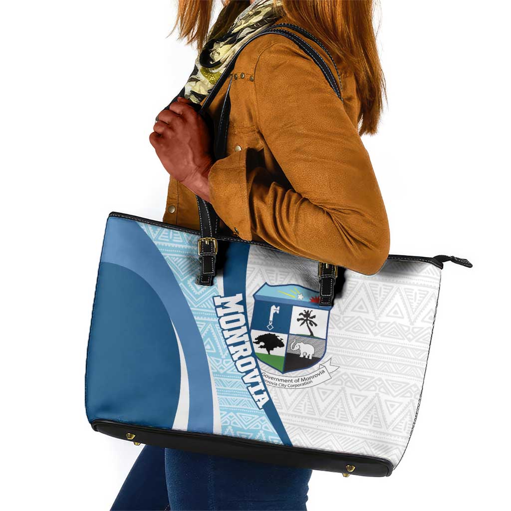 Afro Liberia Monrovia Capital Leather Tote Bag African Pattern Curves Style