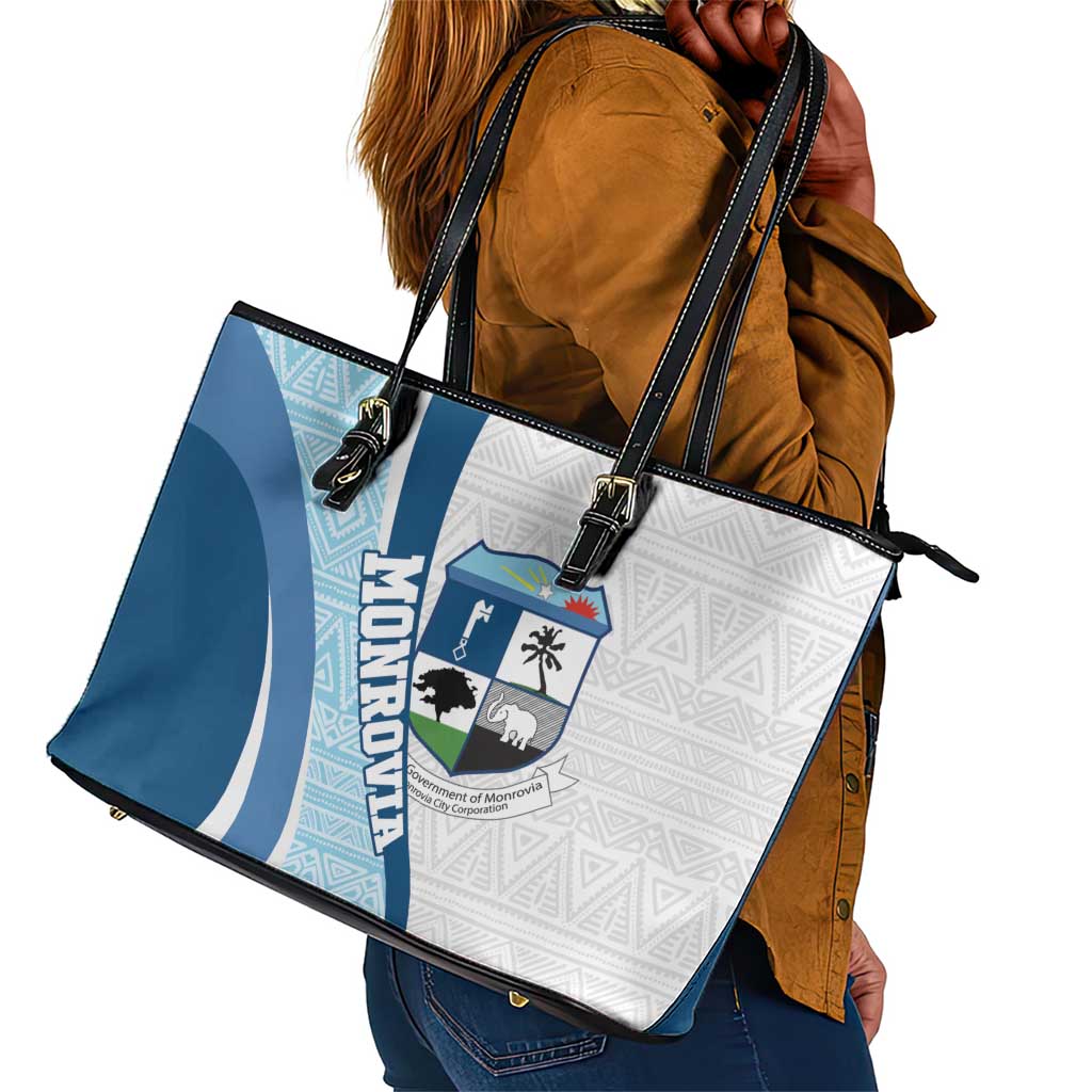Afro Liberia Monrovia Capital Leather Tote Bag African Pattern Curves Style
