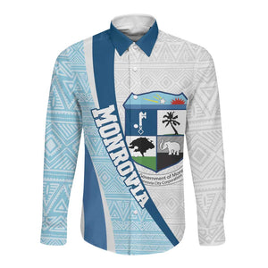 Afro Liberia Monrovia Capital Long Sleeve Button Shirt African Pattern Curves Style