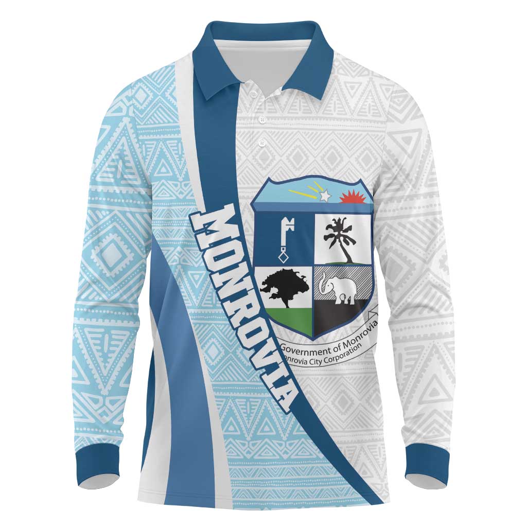 Afro Liberia Monrovia Capital Long Sleeve Polo Shirt African Pattern Curves Style
