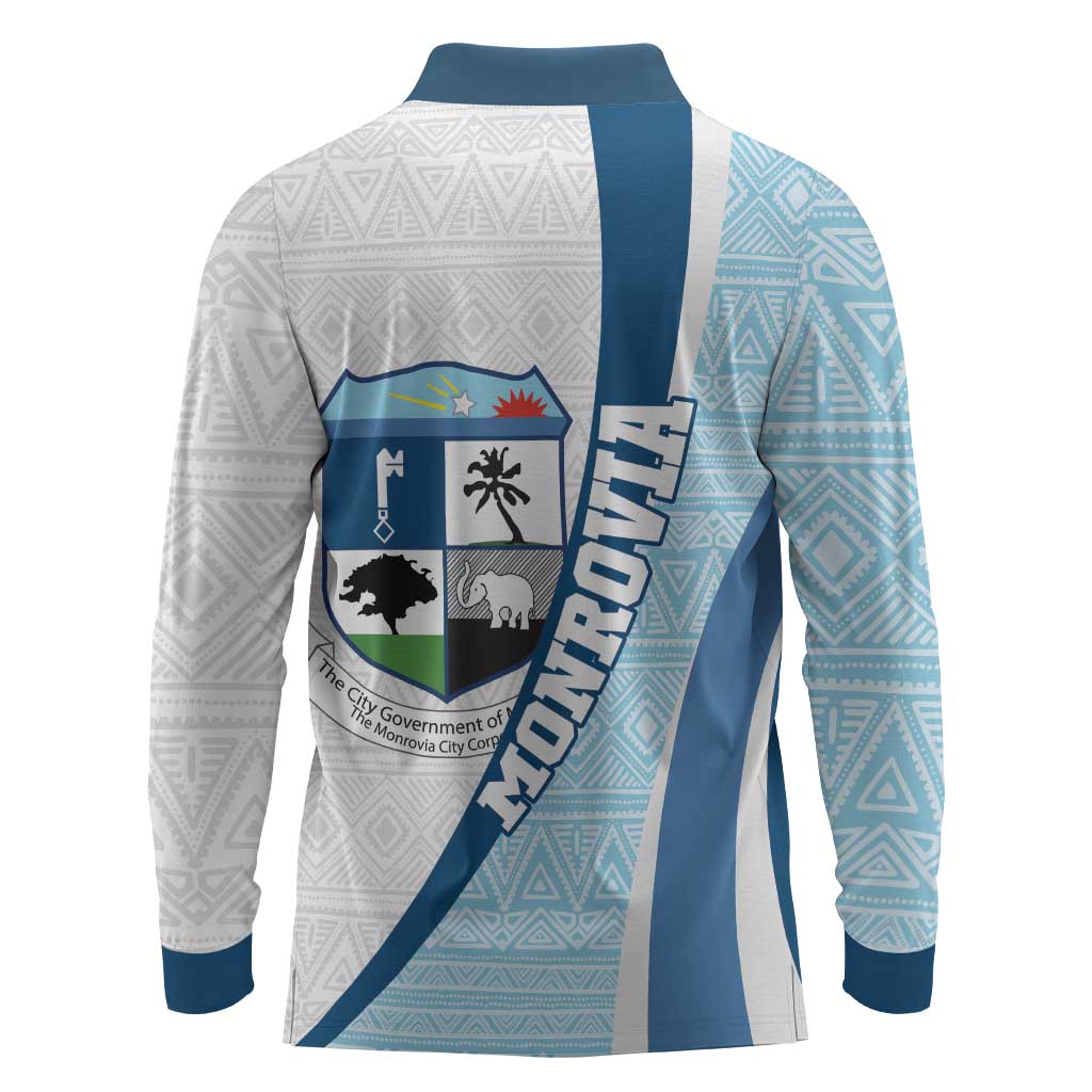 Afro Liberia Monrovia Capital Long Sleeve Polo Shirt African Pattern Curves Style