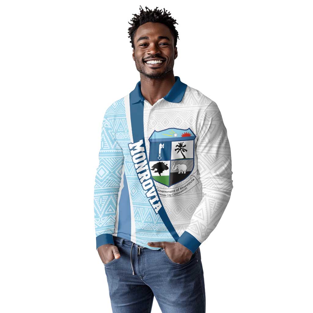 Afro Liberia Monrovia Capital Long Sleeve Polo Shirt African Pattern Curves Style
