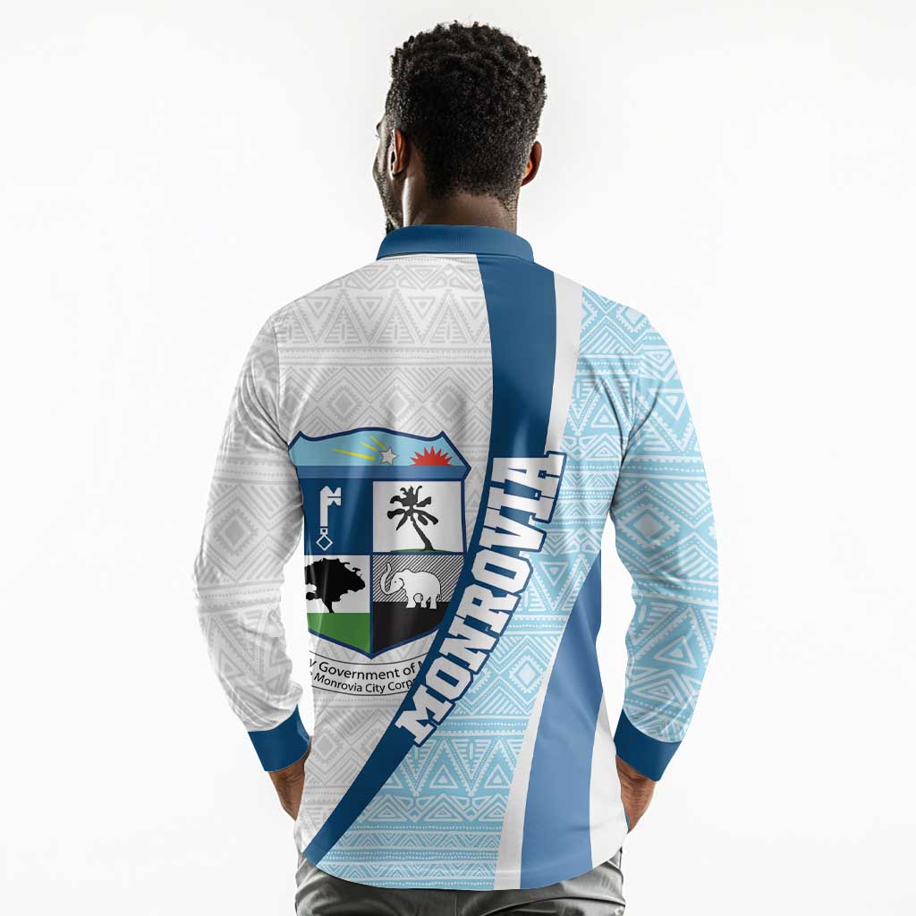 Afro Liberia Monrovia Capital Long Sleeve Polo Shirt African Pattern Curves Style