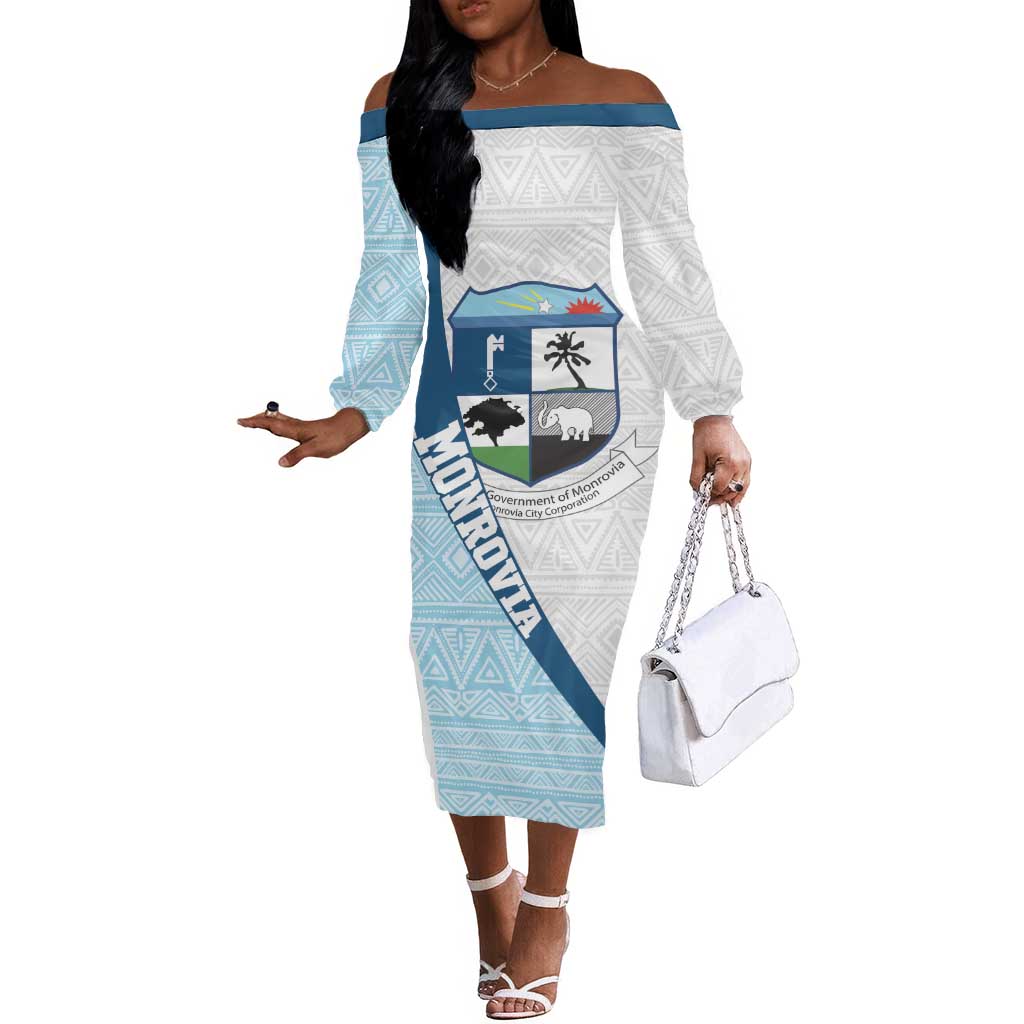 Afro Liberia Monrovia Capital Off The Shoulder Long Sleeve Dress African Pattern Curves Style