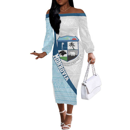 Afro Liberia Monrovia Capital Off The Shoulder Long Sleeve Dress African Pattern Curves Style
