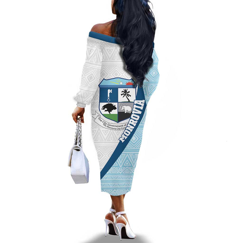 Afro Liberia Monrovia Capital Off The Shoulder Long Sleeve Dress African Pattern Curves Style