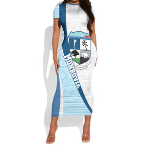 Afro Liberia Monrovia Capital Short Sleeve Bodycon Dress African Pattern Curves Style