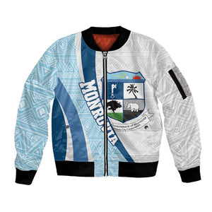 Afro Liberia Monrovia Capital Sleeve Zip Bomber Jacket African Pattern Curves Style