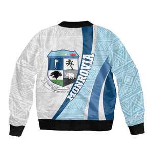 Afro Liberia Monrovia Capital Sleeve Zip Bomber Jacket African Pattern Curves Style