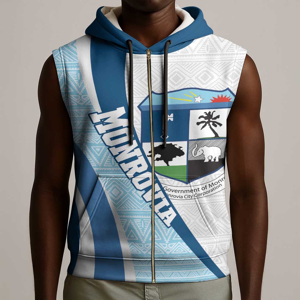 Afro Liberia Monrovia Capital Sleeveless Zip Hoodie African Pattern Curves Style - African Pride