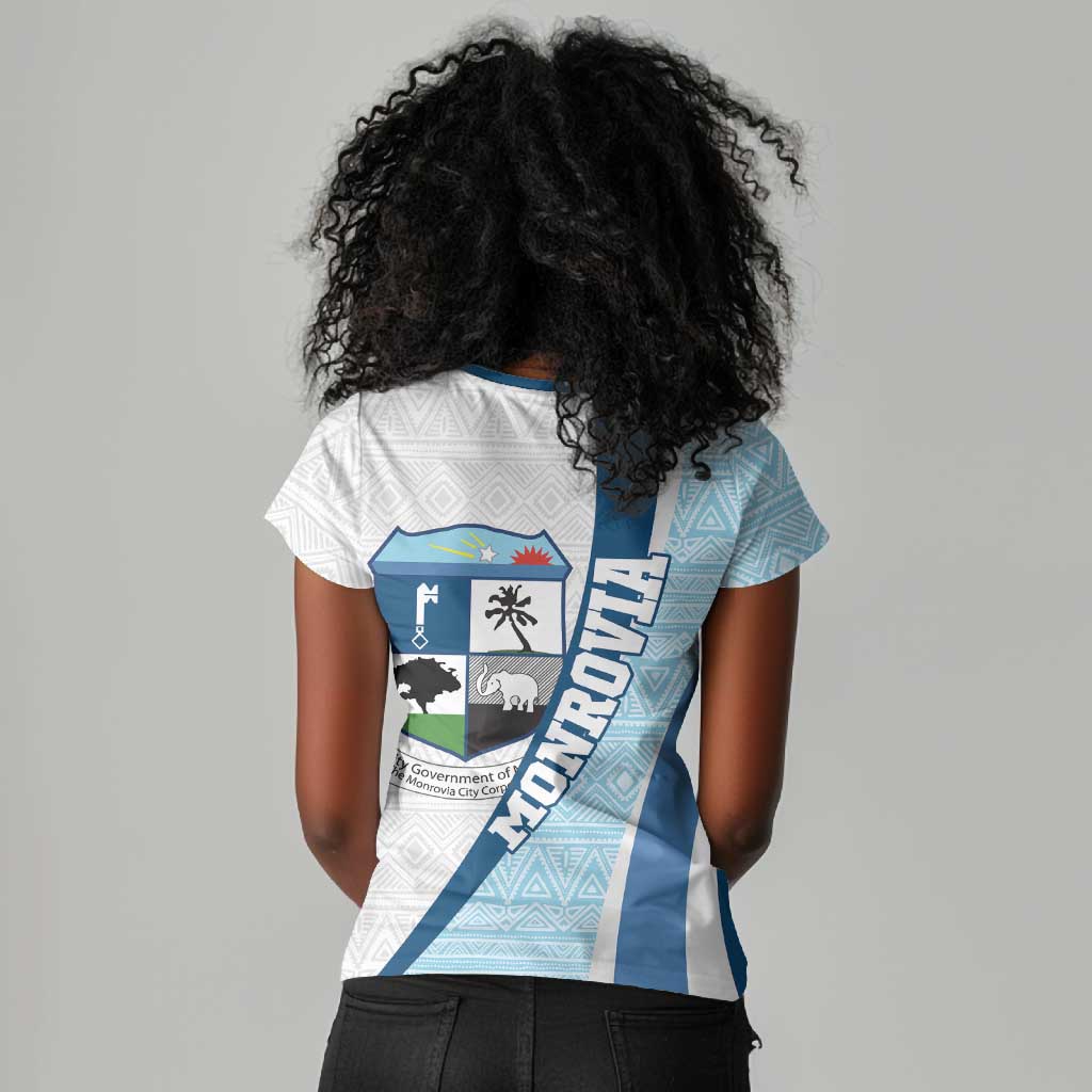 Afro Liberia Monrovia Capital Women V-Neck T-Shirt African Pattern Curves Style