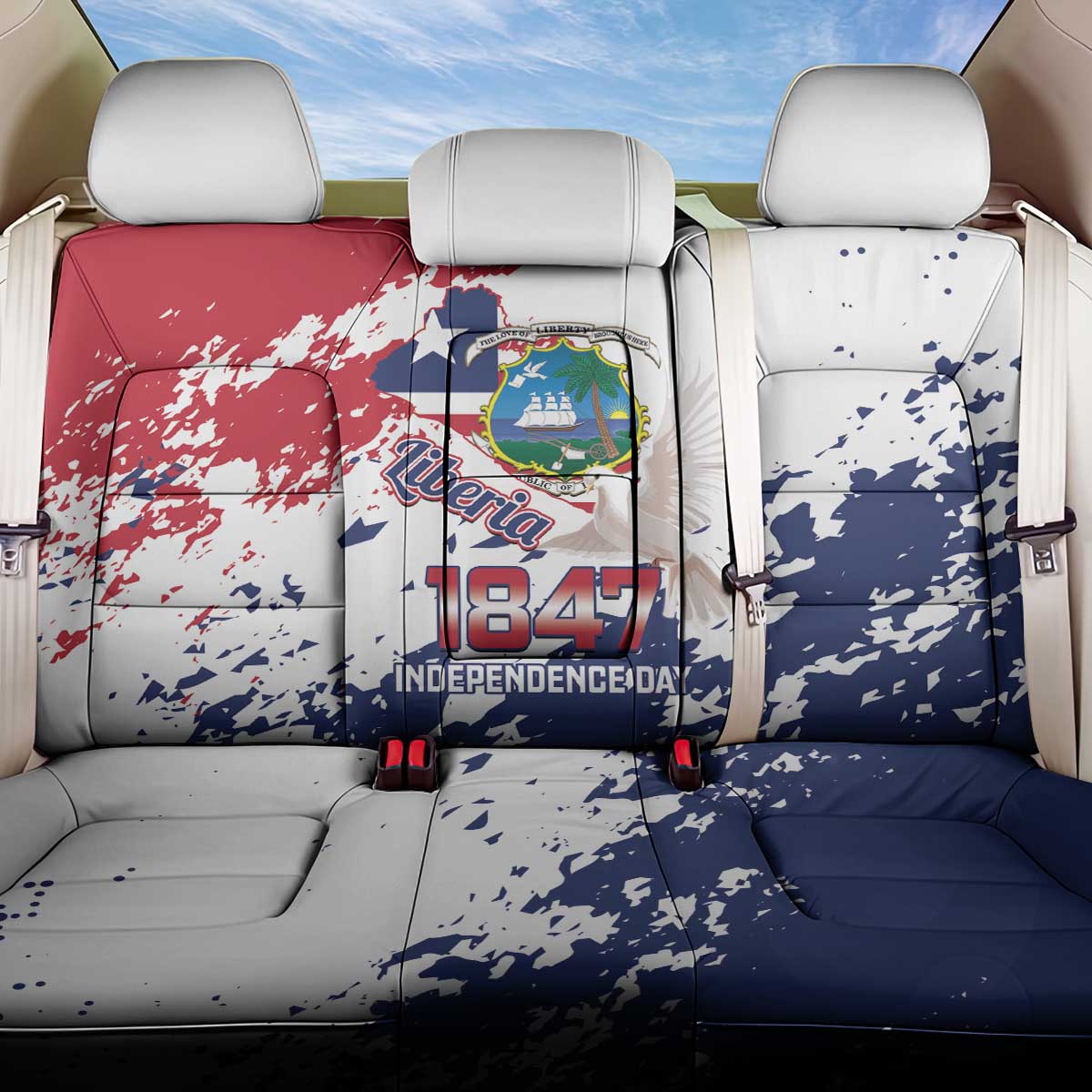 Afro Liberia 1847 Independence Day Back Car Seat Cover Coat Of Arms Grunge Style