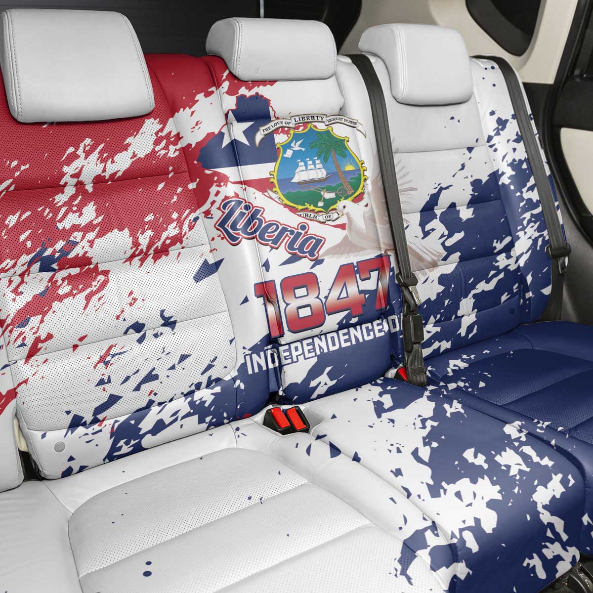 Afro Liberia 1847 Independence Day Back Car Seat Cover Coat Of Arms Grunge Style