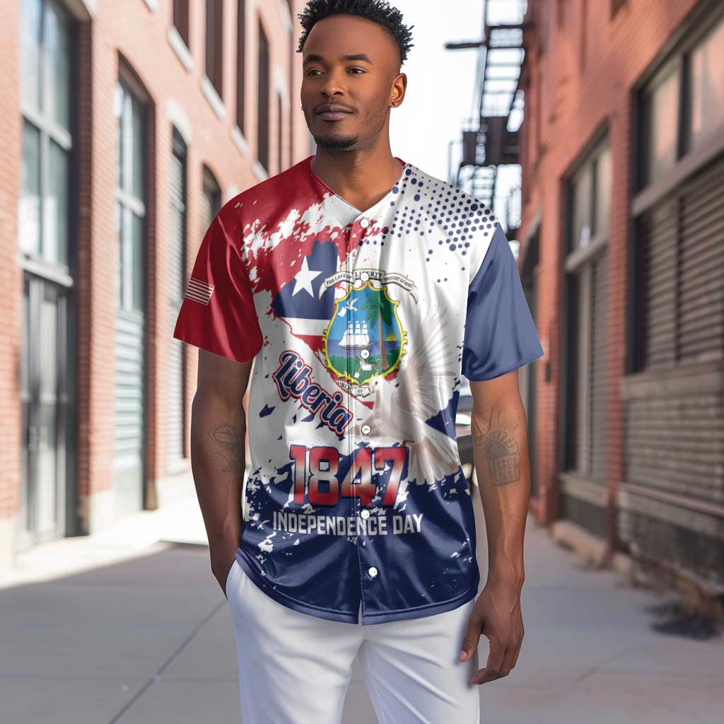 Afro Liberia 1847 Independence Day Baseball Jersey Coat Of Arms Grunge Style