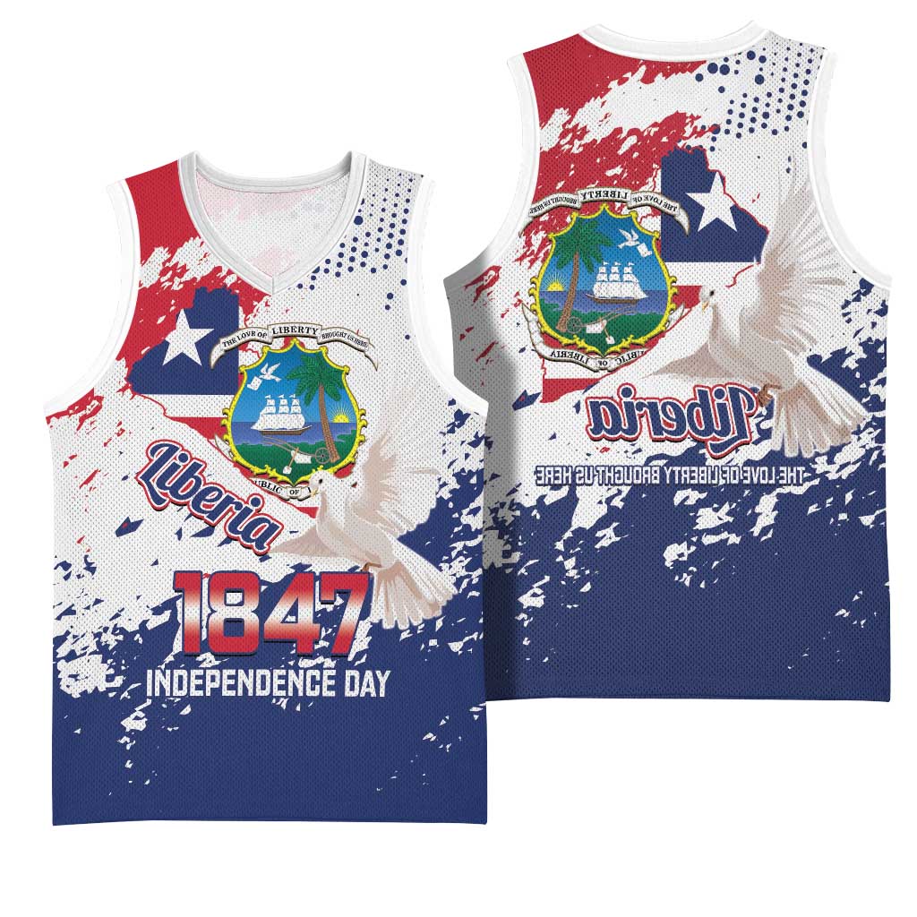 Afro Liberia 1847 Independence Day Basketball Jersey Coat Of Arms Grunge Style - African Pride