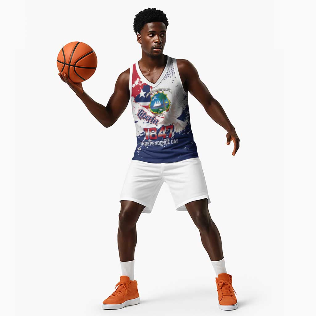 Afro Liberia 1847 Independence Day Basketball Jersey Coat Of Arms Grunge Style - African Pride