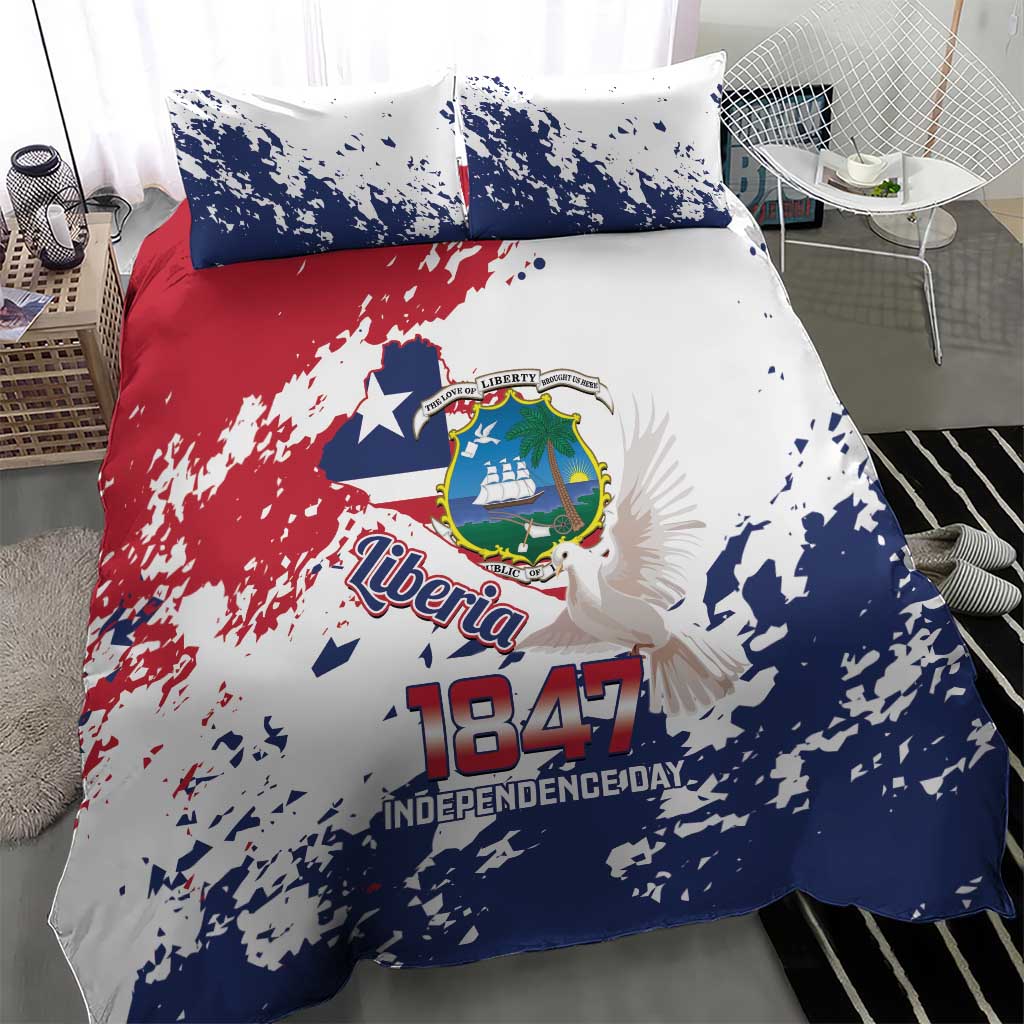 Afro Liberia 1847 Independence Day Bedding Set Coat Of Arms Grunge Style