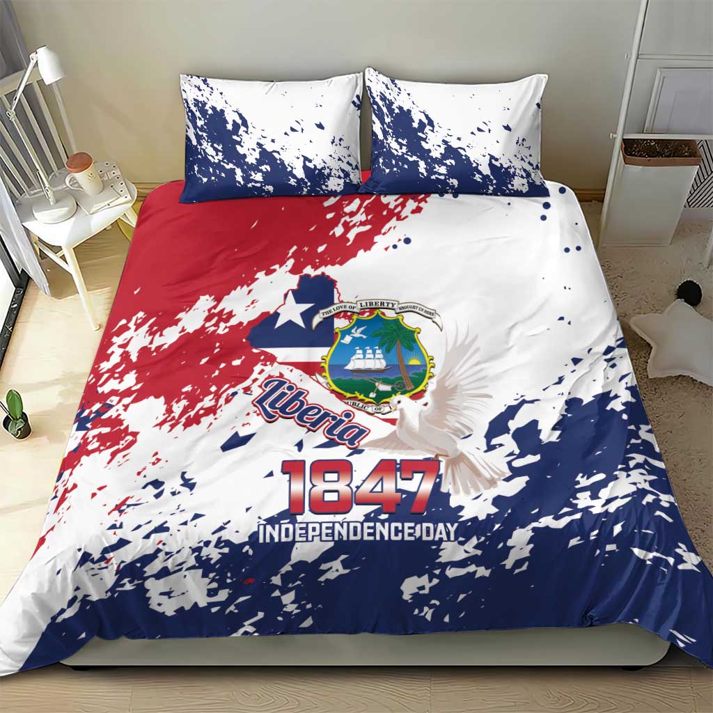 Afro Liberia 1847 Independence Day Bedding Set Coat Of Arms Grunge Style