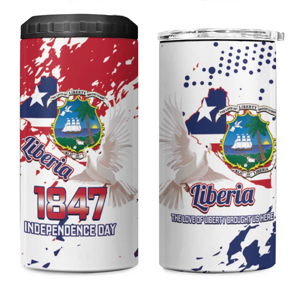 Afro Liberia 1847 Independence Day 4 in 1 Can Cooler Tumbler Coat Of Arms Grunge Style