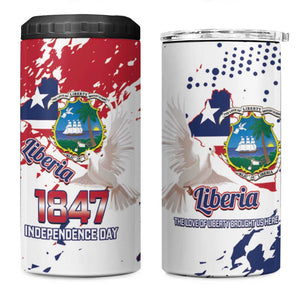 Afro Liberia 1847 Independence Day 4 in 1 Can Cooler Tumbler Coat Of Arms Grunge Style