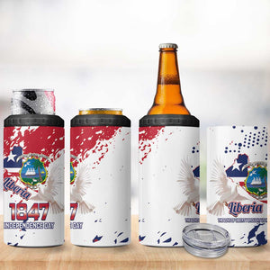 Afro Liberia 1847 Independence Day 4 in 1 Can Cooler Tumbler Coat Of Arms Grunge Style