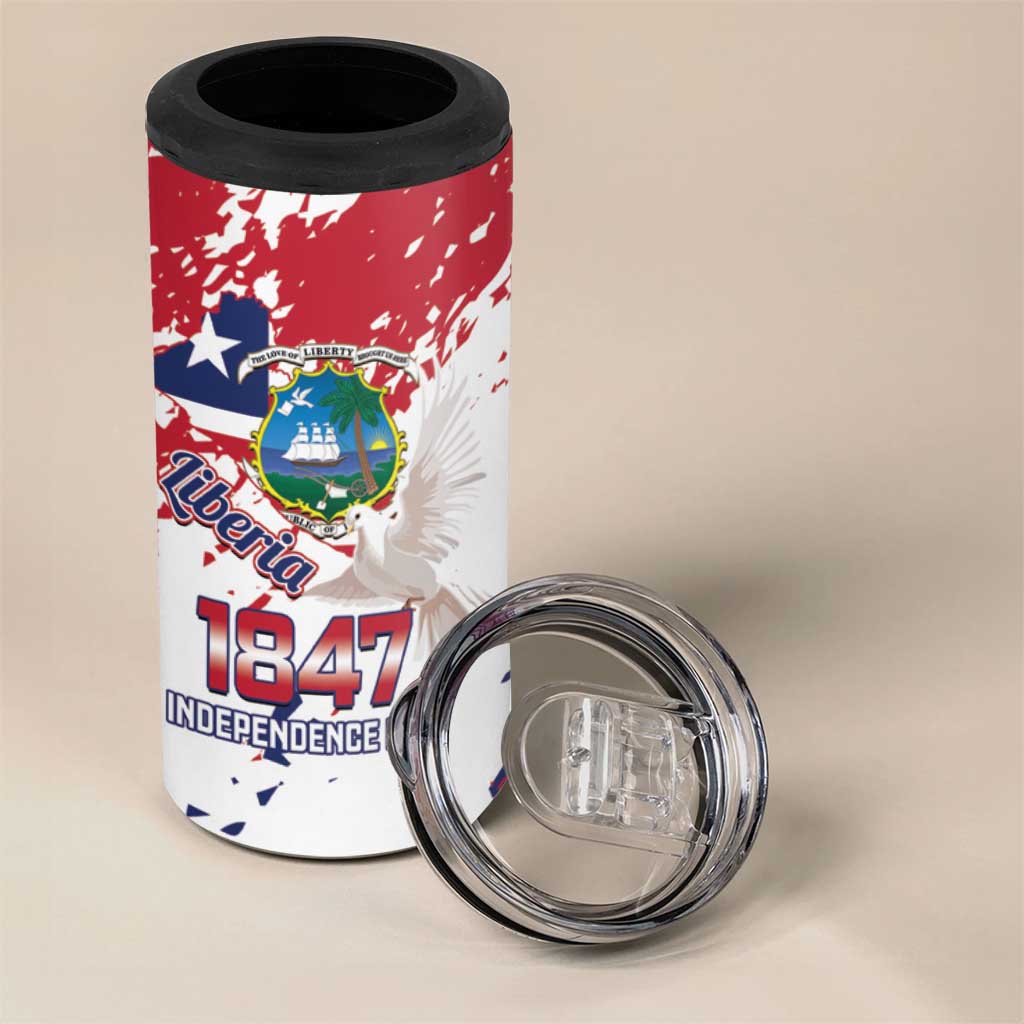 Afro Liberia 1847 Independence Day 4 in 1 Can Cooler Tumbler Coat Of Arms Grunge Style