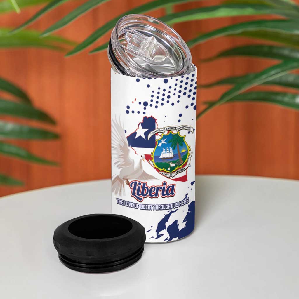 Afro Liberia 1847 Independence Day 4 in 1 Can Cooler Tumbler Coat Of Arms Grunge Style