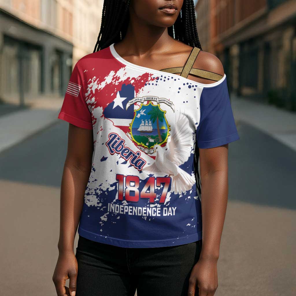 Liberia 1847 Independence Day Cross Shoulder Shirt Coat Of Arms Grunge Style