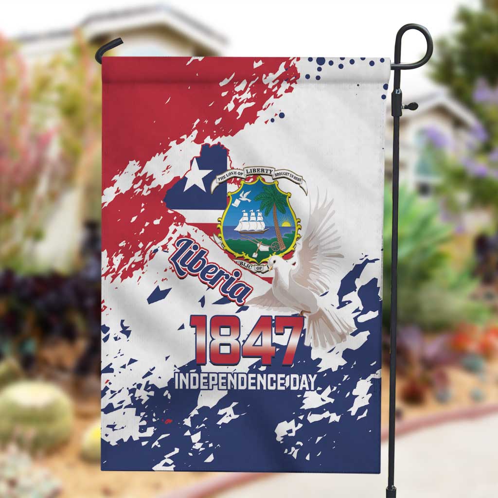 Afro Liberia 1847 Independence Day Garden Flag Coat Of Arms Grunge Style