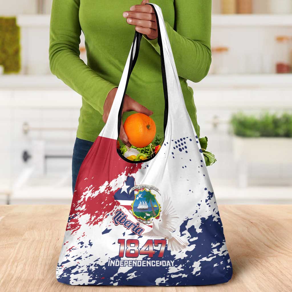 Afro Liberia 1847 Independence Day Grocery Bag Coat Of Arms Grunge Style
