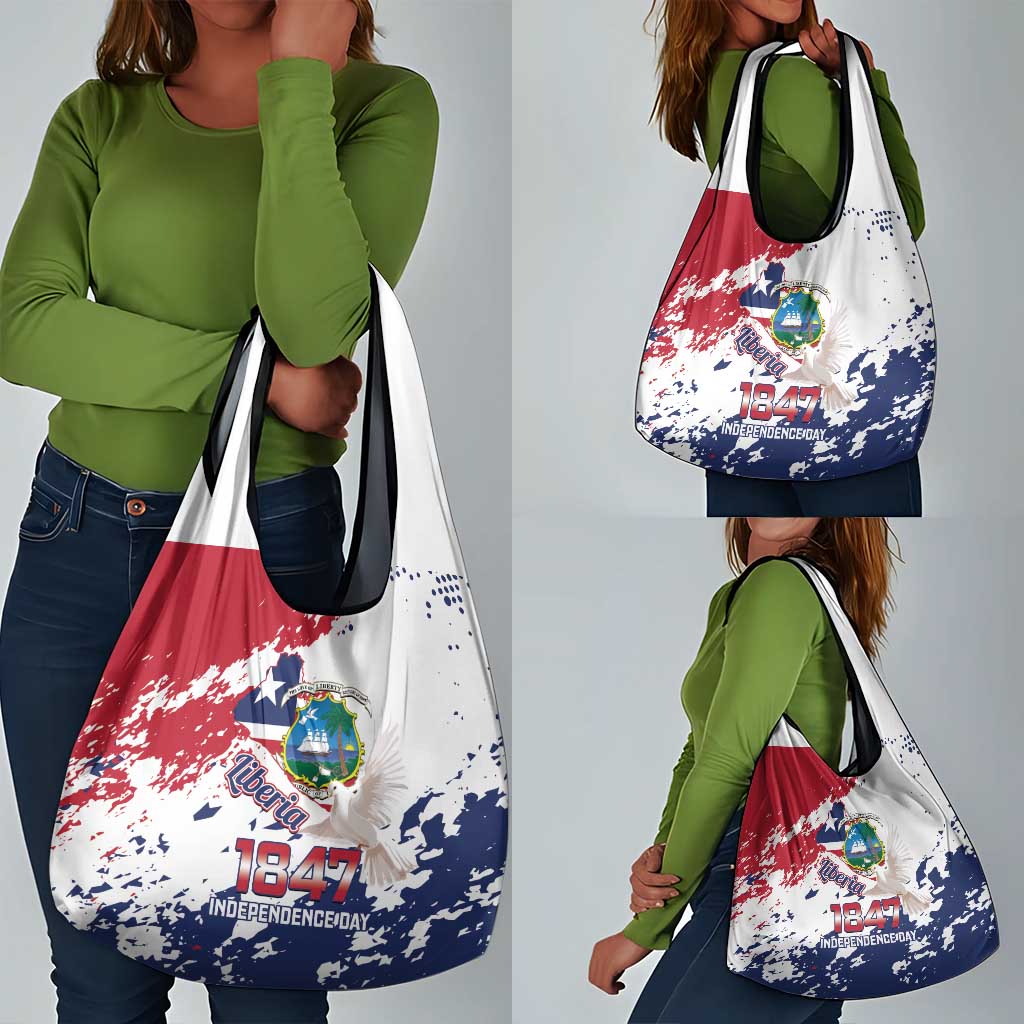 Afro Liberia 1847 Independence Day Grocery Bag Coat Of Arms Grunge Style