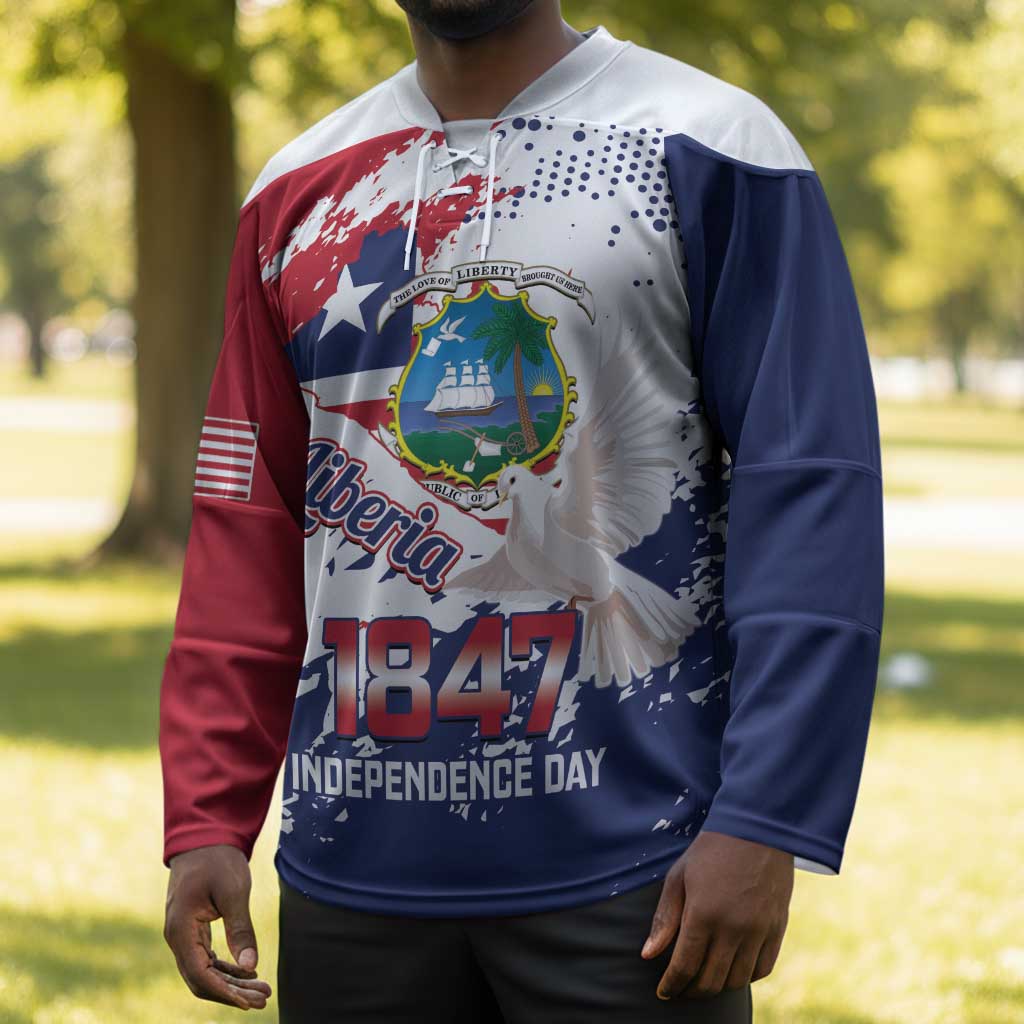 Liberia 1847 Independence Day Hockey Jersey Coat Of Arms Grunge Style