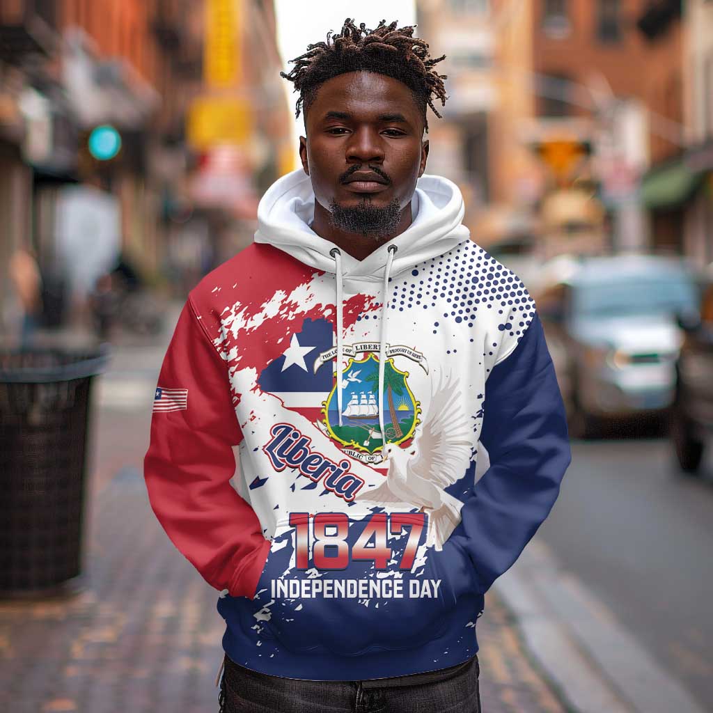Afro Liberia 1847 Independence Day Hoodie Coat Of Arms Grunge Style