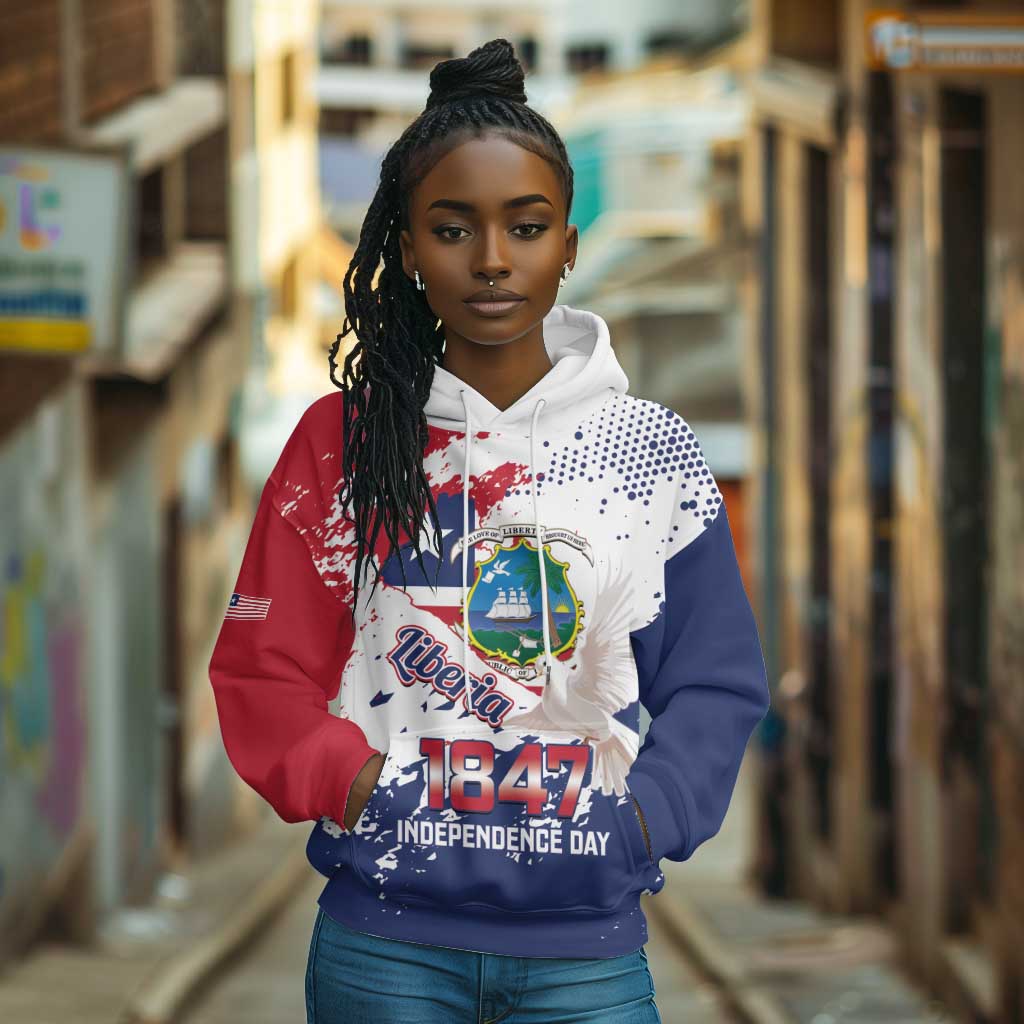 Afro Liberia 1847 Independence Day Hoodie Coat Of Arms Grunge Style