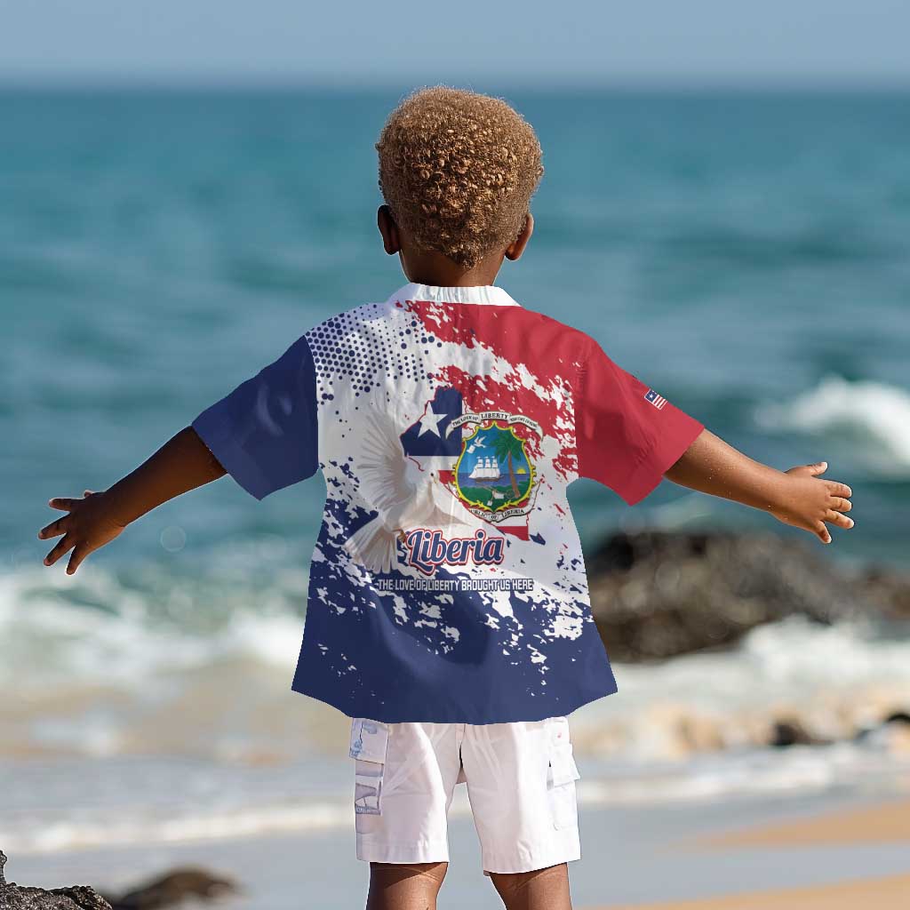 Afro Liberia 1847 Independence Day Kid Hawaiian Shirt Coat Of Arms Grunge Style
