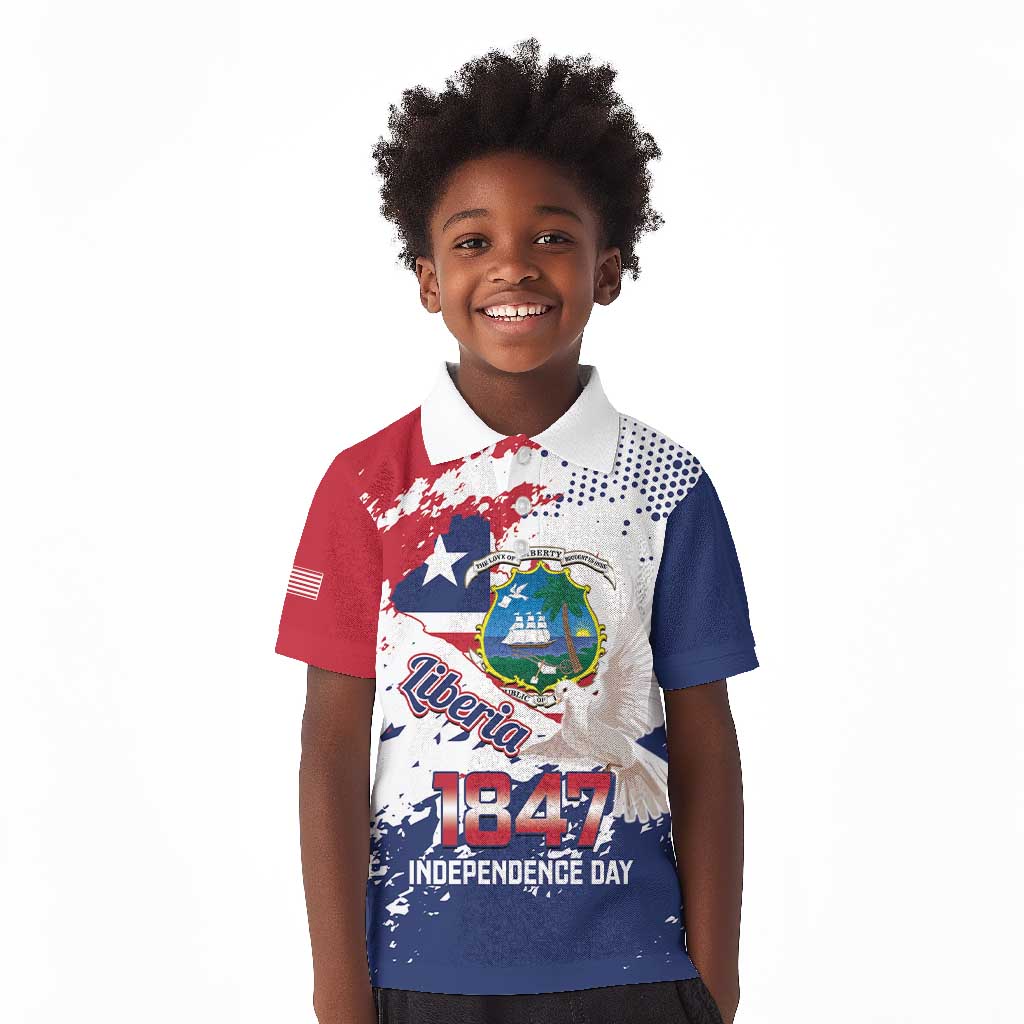 Afro Liberia 1847 Independence Day Kid Polo Shirt Coat Of Arms Grunge Style