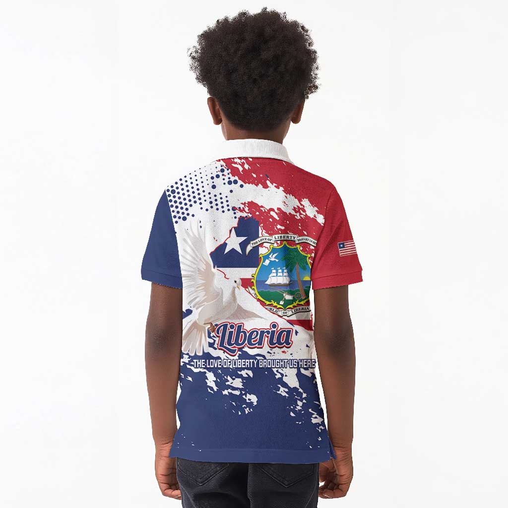 Afro Liberia 1847 Independence Day Kid Polo Shirt Coat Of Arms Grunge Style