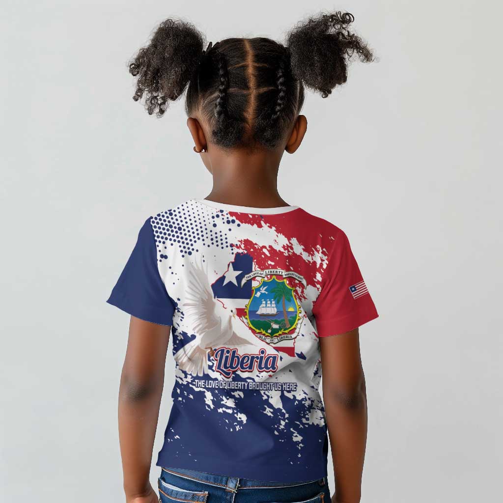 Afro Liberia 1847 Independence Day Kid T shirt Coat Of Arms Grunge Style