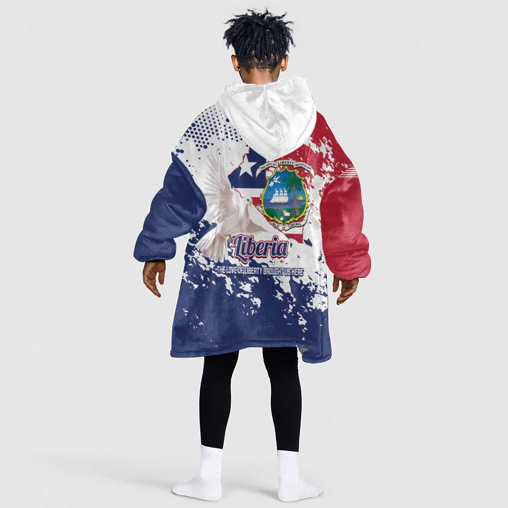 Afro Liberia 1847 Independence Day Kid Wearable Blanket Hoodie Coat Of Arms Grunge Style