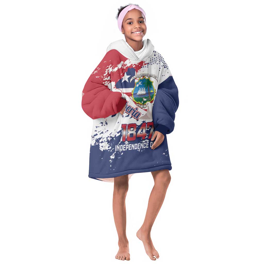 Afro Liberia 1847 Independence Day Kid Wearable Blanket Hoodie Coat Of Arms Grunge Style