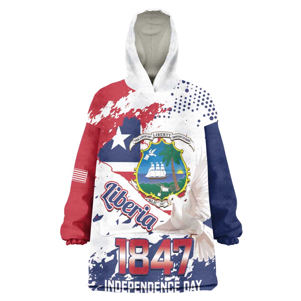 Afro Liberia 1847 Independence Day Kid Wearable Blanket Hoodie Coat Of Arms Grunge Style