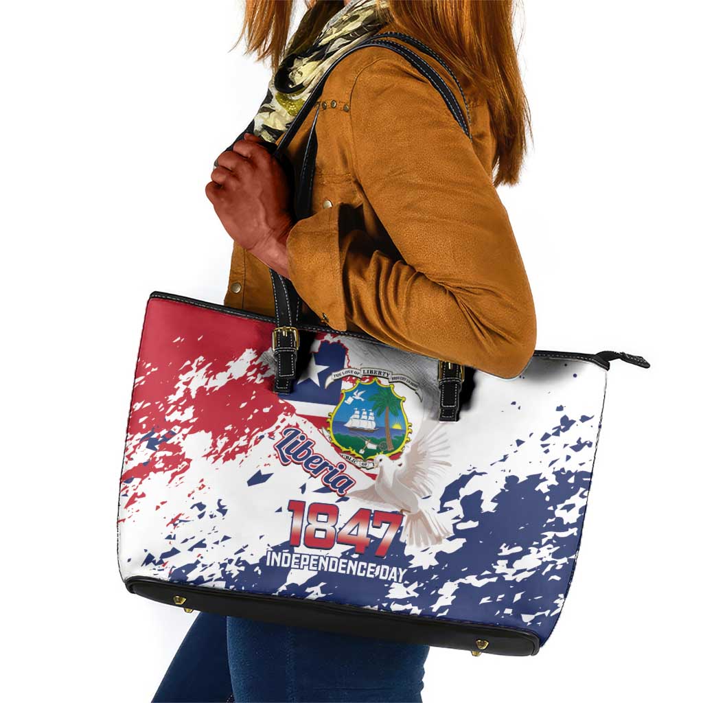 Afro Liberia 1847 Independence Day Leather Tote Bag Coat Of Arms Grunge Style