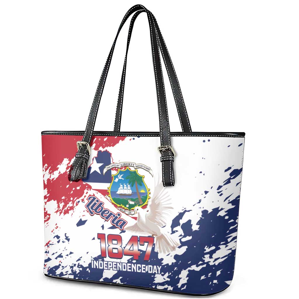Afro Liberia 1847 Independence Day Leather Tote Bag Coat Of Arms Grunge Style