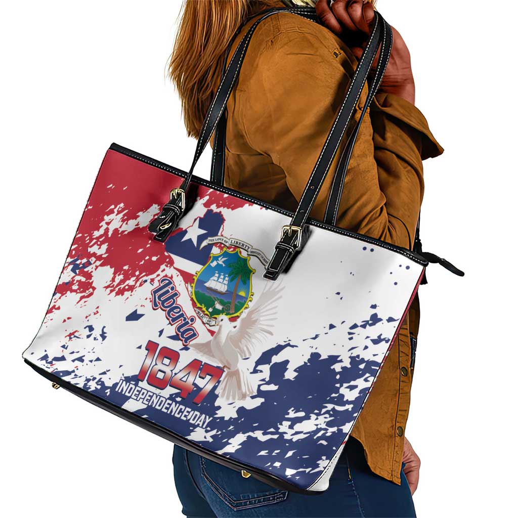 Afro Liberia 1847 Independence Day Leather Tote Bag Coat Of Arms Grunge Style