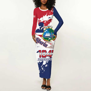 Afro Liberia 1847 Independence Day Long Sleeve Bodycon Dress Coat Of Arms Grunge Style