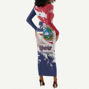 Afro Liberia 1847 Independence Day Long Sleeve Bodycon Dress Coat Of Arms Grunge Style
