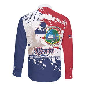 Afro Liberia 1847 Independence Day Long Sleeve Button Shirt Coat Of Arms Grunge Style