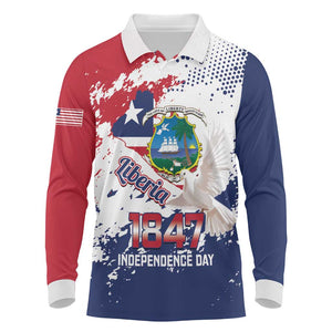 Afro Liberia 1847 Independence Day Long Sleeve Polo Shirt Coat Of Arms Grunge Style